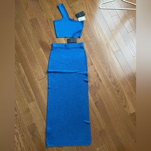 Dodo Bar Or Blue Metallic Jo Asymmetrical Top and Loren Skirt size 40